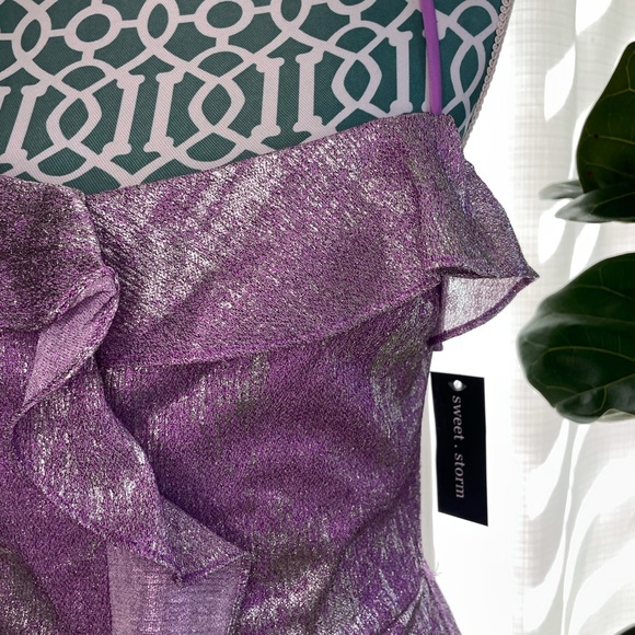 Sweet Storm Purple Metallic Ruffle Mini Dress - Picture 4 of 14